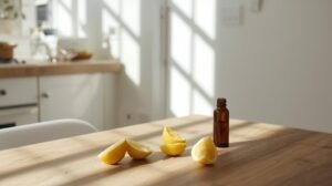 Citrom illóolaj friss citromokkal természetes fényben